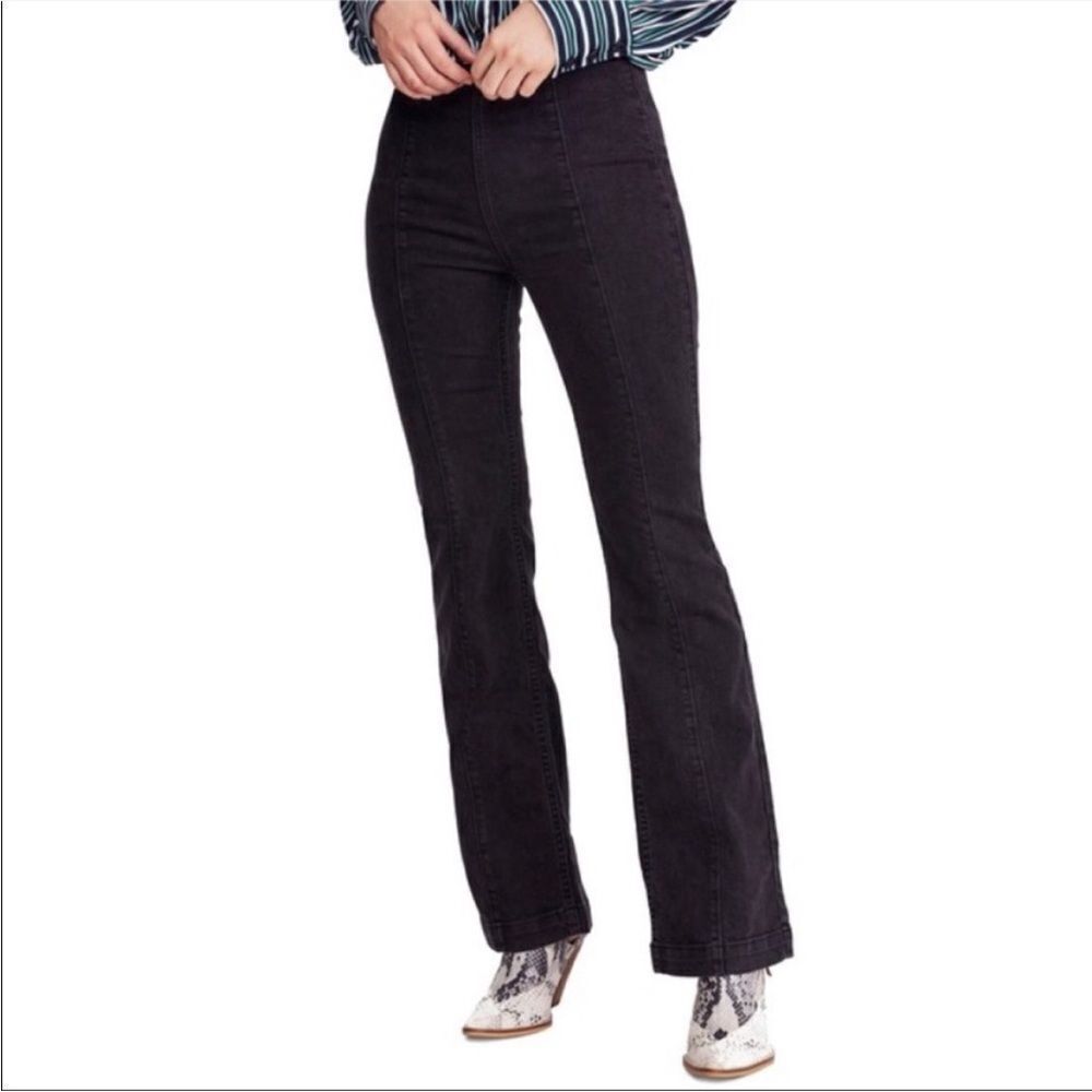 We The Free Black Distressed Flare Leg Pull-On Pants Size 31 Boho Contemporary